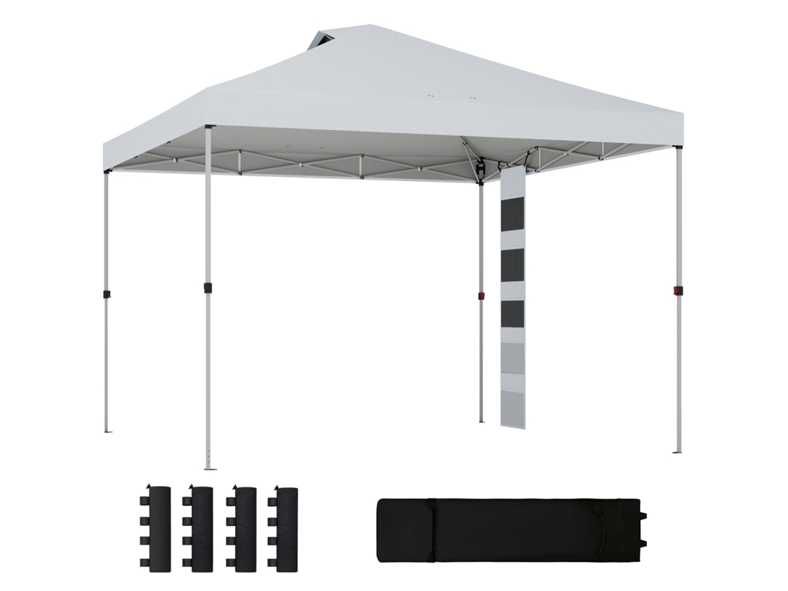 Gazebo pop-up com bolsos de armazenamento e sacos de areia em metal e Oxford 3x3 m branco | S/MARCA