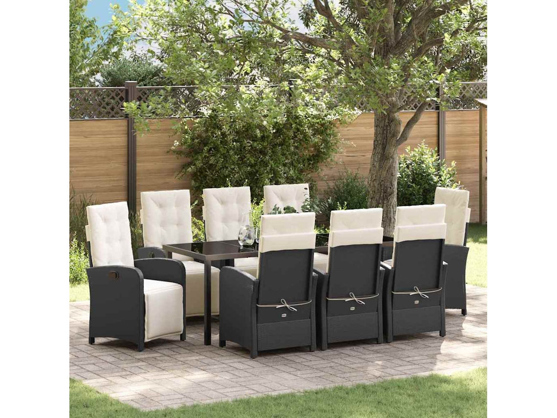 Vidaxl Conjunto De Jantar Para Jardim 9 Unid. Preto Vime Pe