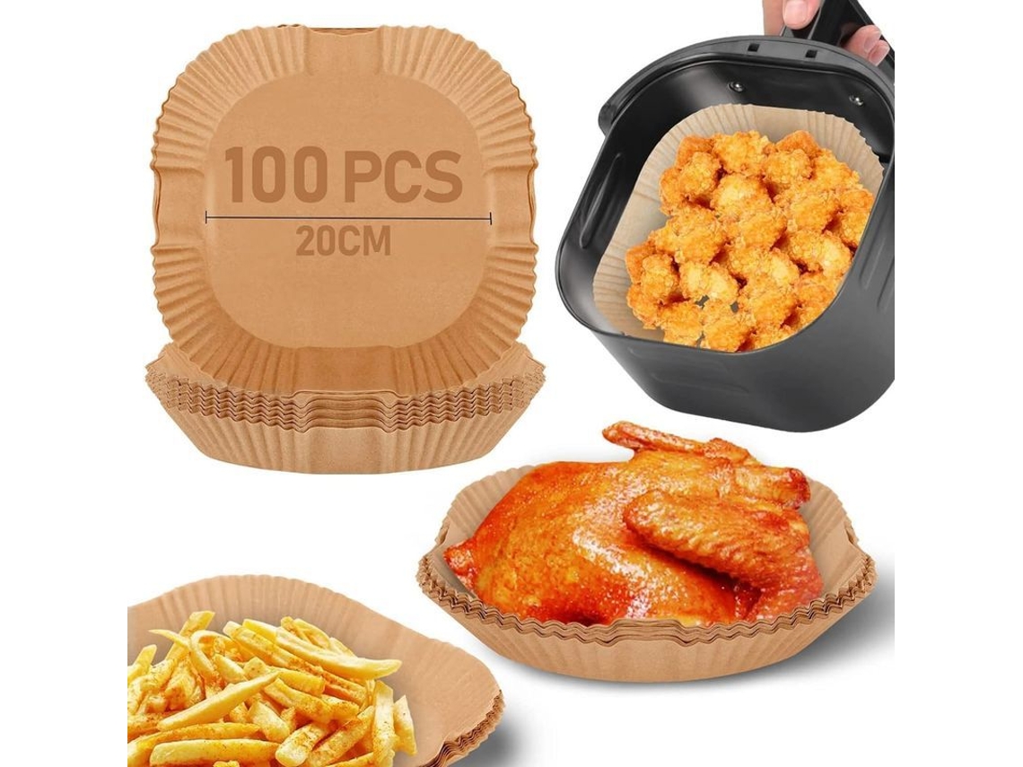 papel Parchment Quadrado para Air Fryer 20 Cm, 100 Peças, Antiaderente, À Prova de Água e Óleo