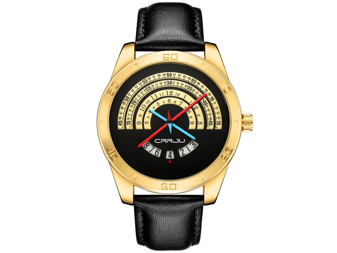 Relógio De Quartzo Simples E Fashion Para Homens Pulseira (caixa Dourada Esfera Preta)