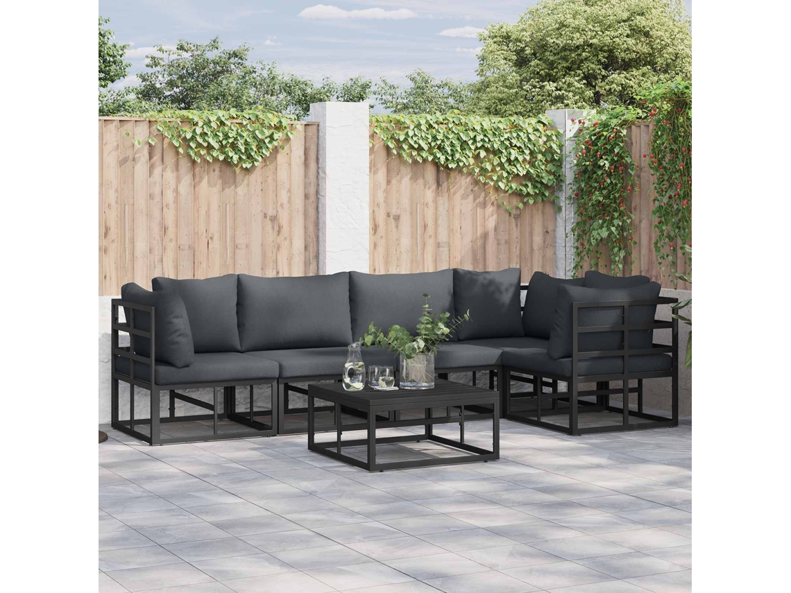 Vidaxl Conjunto De Sofá De Jardim 5 Unid. Preto Alumínio