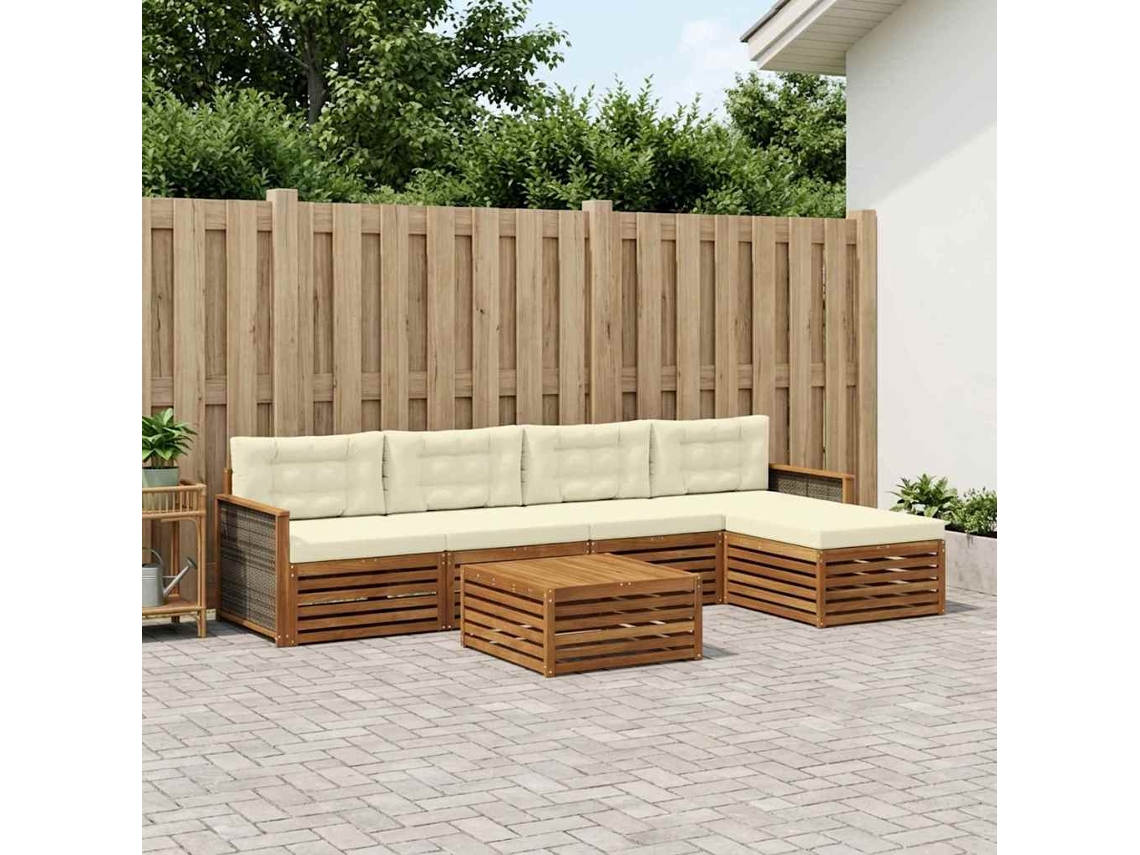 Vidaxl Conjunto De Sofás Para Exterior 6 Pcs Natural E Creme