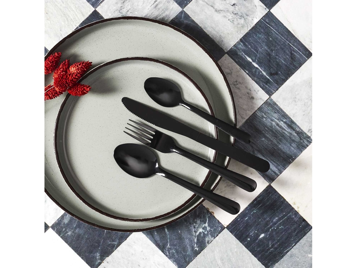 Configuração 16 Peças De Mesa Harmonia Preto Aço Inoxidável Para 4 Pessoas