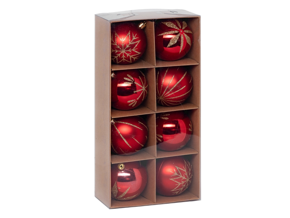 Enfeites de Natal Colorama, Lote de 8 em Plástico Reciclado D8Cm Vermelho Dourado FEERIC LIGHTS & CHRISTMAS