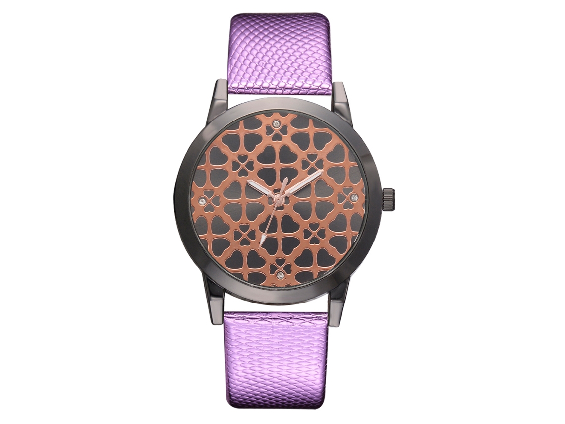 Relógio de Pulso Feminino Pu Strass Liga Quartzo Dial Redondo Roxo