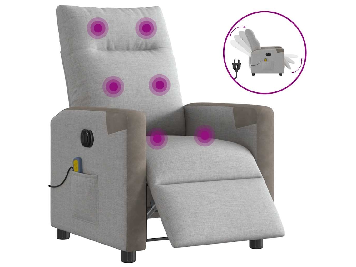 Vidaxl Poltrona Massagens Reclinável Elétrica Tecido Cinzento-nublado
