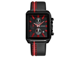 Relógio masculino de quartzo com pulseira de PU, estilo casual e formal, formato quadrado (preto + vermelho)