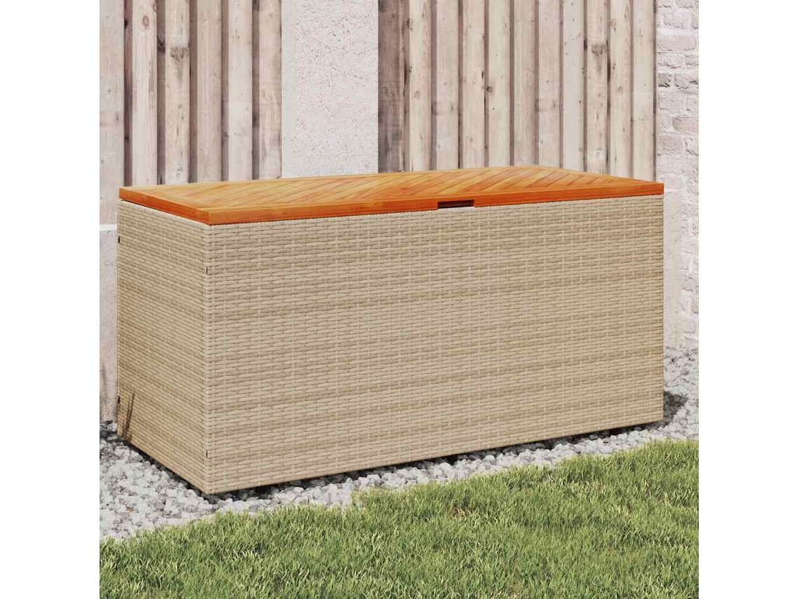 Caixa Arrumação Jardim 110x50x54 Cm Vime Pe/acácia Maciça Bege SYFAX