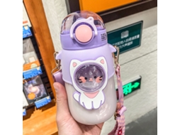 Copo com Canudo Macio Portátil Plástico com Cordão Padrão Animado Roxo 720ml | S/MARCA