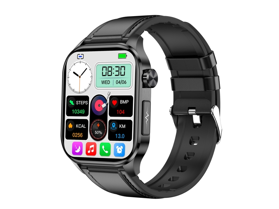 Smartwatch Esportivo MDUG com Tela AMOLED de 2,04 Polegadas e Função de ECG (pulseira de couro preta)