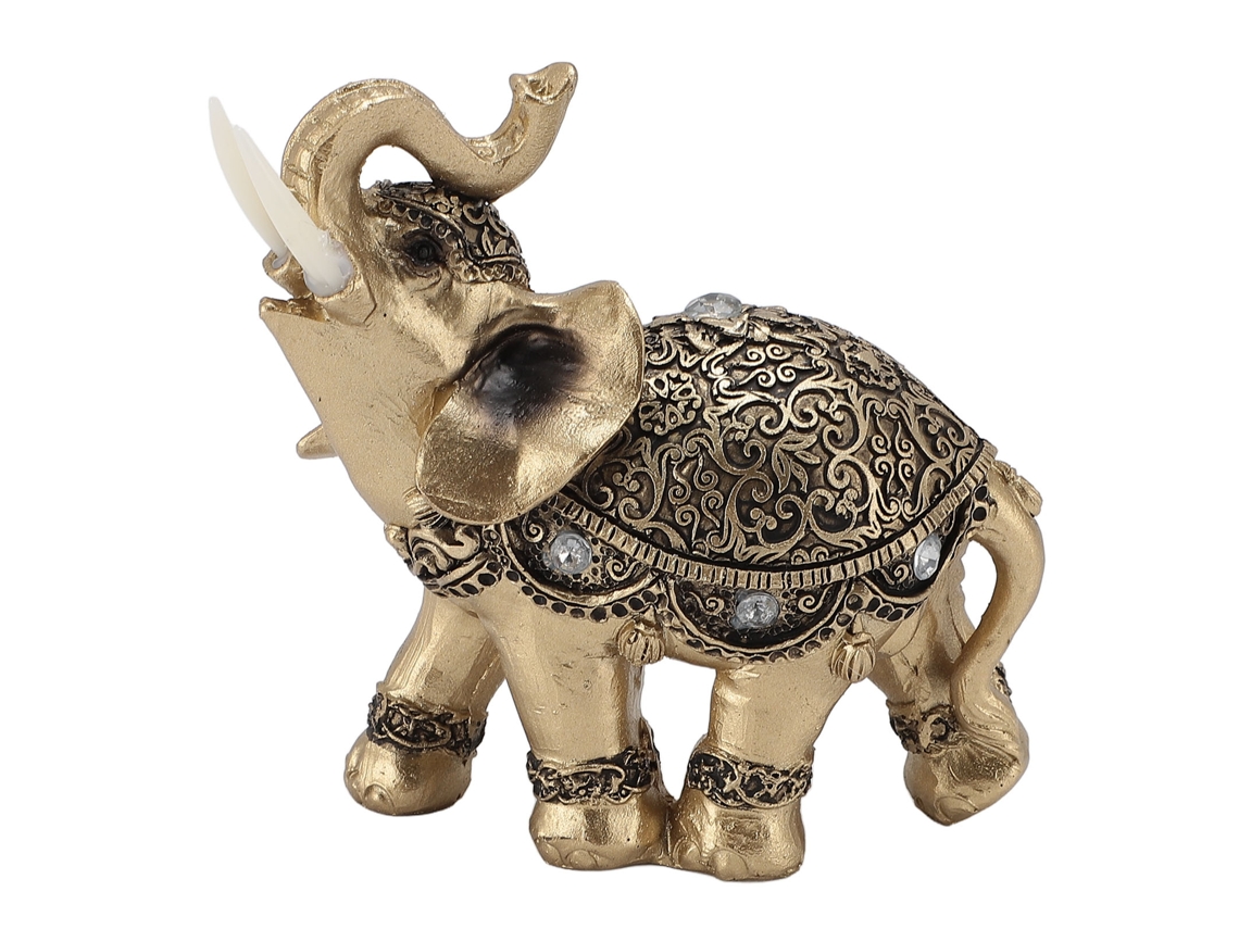 Estátua de Elefante Dourado Resina Riqueza S/MARCA
