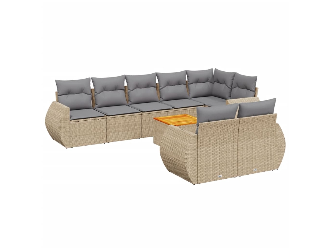 Conjunto de 9 sofás de jardim com almofadões Vime Pe Bege MAISON EXCLUSIVE (90x200 cm)