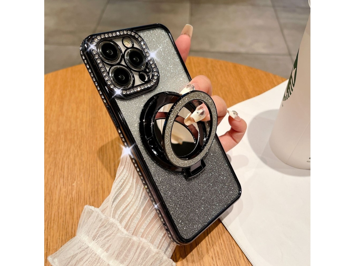 Suporte Casa Para Iphone 15 Pro Max Pele Sintética Magnética Preto