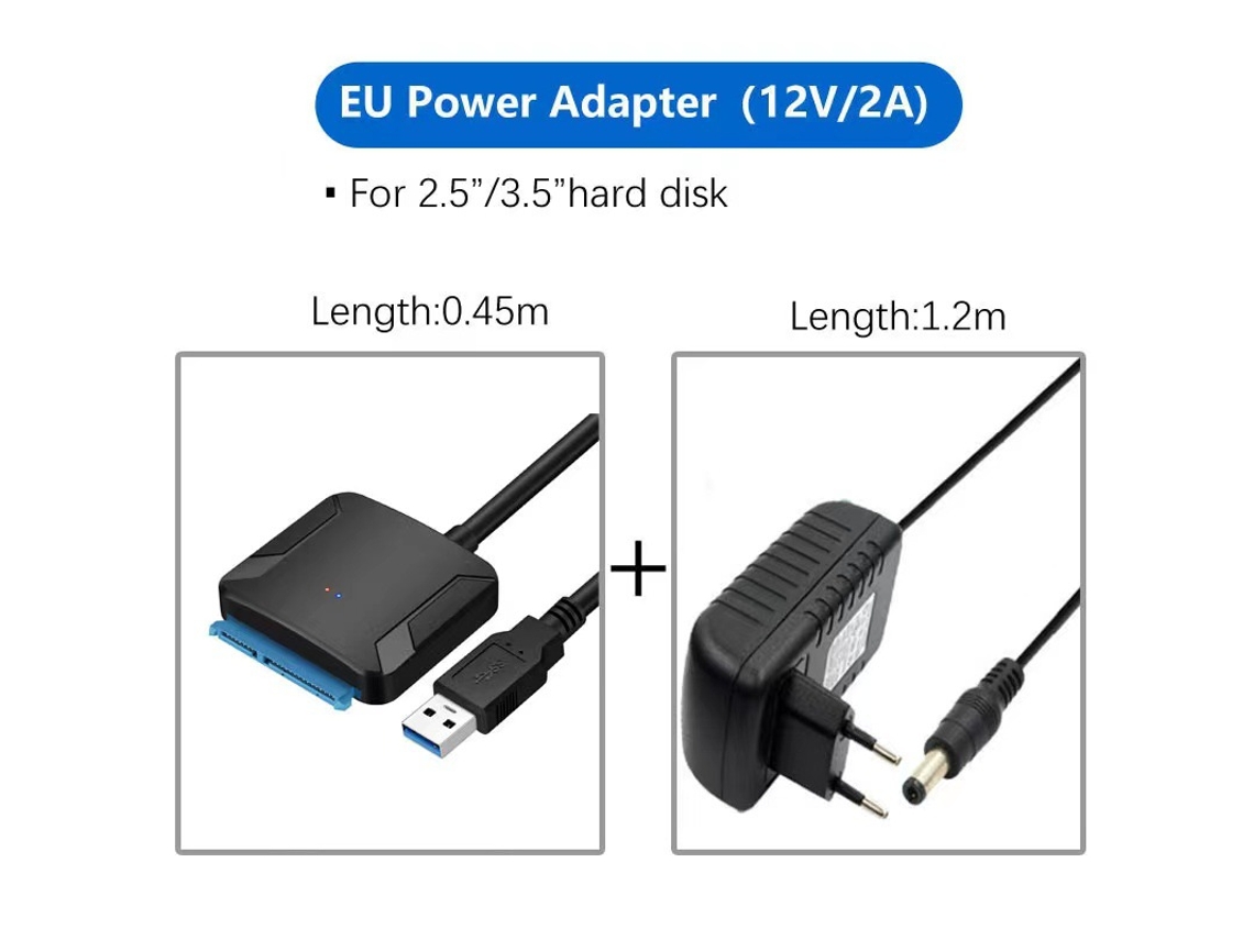 Adaptador Sata Para Usb 3.0 Com Fonte, Conexão Para Hd E Ssd 2.5/3.5 Polegadas