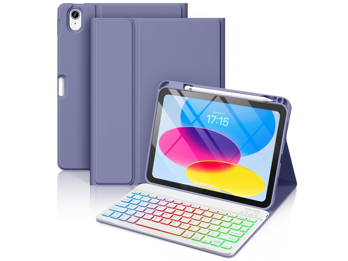 Capa Com Teclado Para Tablet Lurelia, Compatível Com Lápis E Com Retroiluminação Rgb (10,9/11", Roxo Escuro, Teclado Bluetooth, Suporte Para Caneta