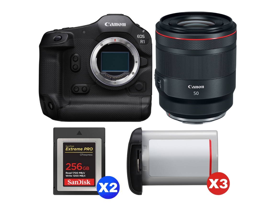 Eos R1 + Rf 50mm F/1.2 L Usm + 2 Sandisk 256gb Extreme Pro Cfexpress Type B + 3 Canon Lp e19 + Ebook “20 Dicas para Fotos Que Impressionam” CANON