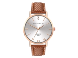 Relógio de Pulso Unissex de Quartzo com Pulseira Pu Mostrador Redondo Branco Marrom
