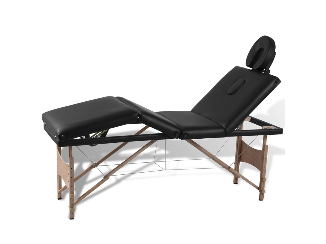 Vidaxl Mesa De Massagens Dobrável 4 Zonas + Estrutura De Madeira Preto