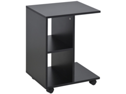 Mesa de Centro em formato de C com 2 Prateleiras e 4 Rodízios 45x35x58cm preto BTFORUS