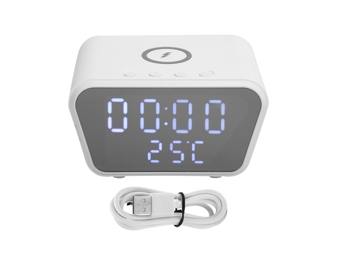 Mali relógio de Alarme com Carregador Sem Fio 10w Digital Inteligente de Mesa com Testador de Temperatura Branco