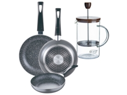 Jogo De 3 Frigideiras De Mármore Bergner Soul Ø16ø20ø24cm Com Cafeteira De Êmbolo