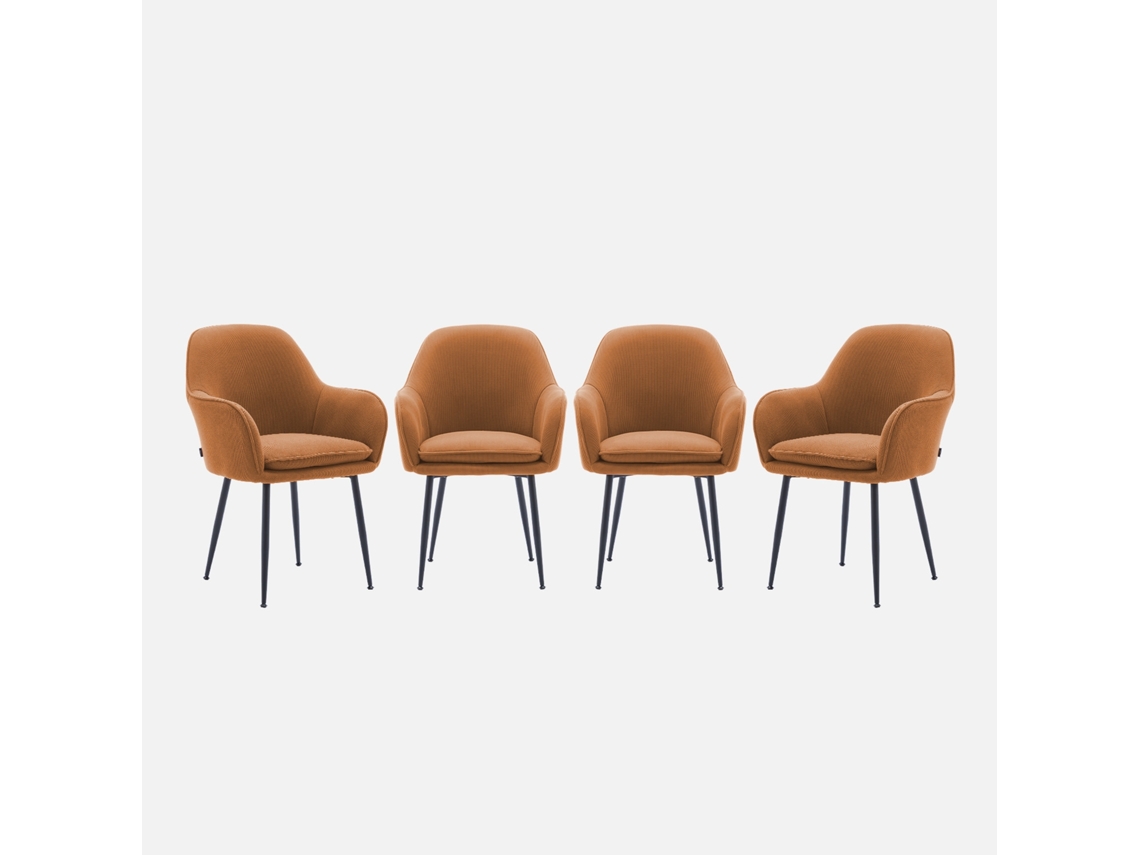 Poltronas  Em Veludo Canelado Com Pés Em Metal, Set De 4, Camel