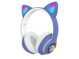 Auscultadores Bluetooth com Orelhas de Gato Fofos Sem Fio com Microfone Estéreo Música para Jogos Led Rgb Azul