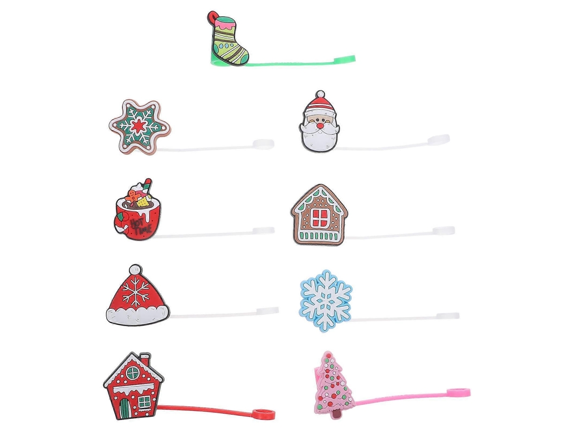 Conjunto De 9 Canudos De Silicone Com Tema De Natal Para Copos