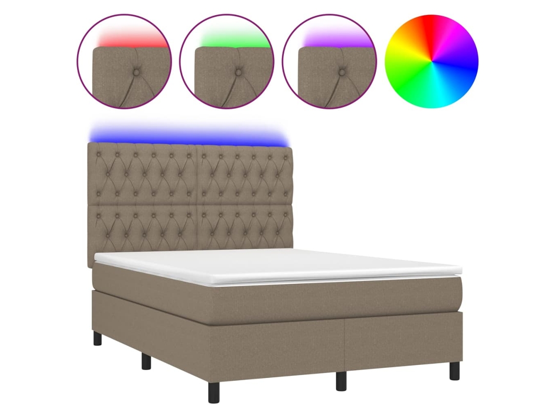 Cama Box Spring com Colchão e Led Tecido Cinza Acastanhado MAISON EXCLUSIVE (140x200 cm)