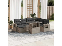 Vidaxl 8 Pcs Conj. Sofás Jardim C/ Almofadões Vime Pe Cinzento-claro