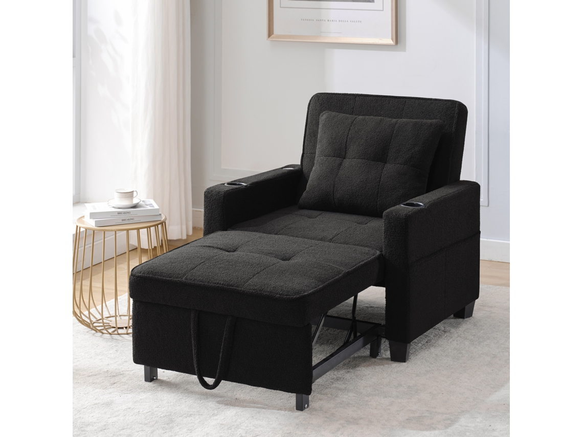 Sofá-cama De 1 Lugar - 3 Em 1, Com Porta-copos E Porta Usb, Sofá Reclinável E Poltrona - Preto