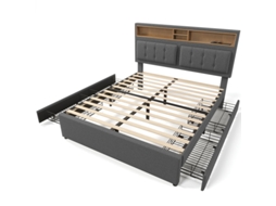 Cama De Casal 160x200 Estofada 4 Gavetas Usb C Cabeceira Regulável Madeira Com Colchão Ziwei Store
