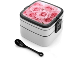 Lancheira Bento De 1 Litro, À Prova De Vazamentos, Com Camada Dupla E Colher Estampa De Rosas Frescas Ideal Para Adultos