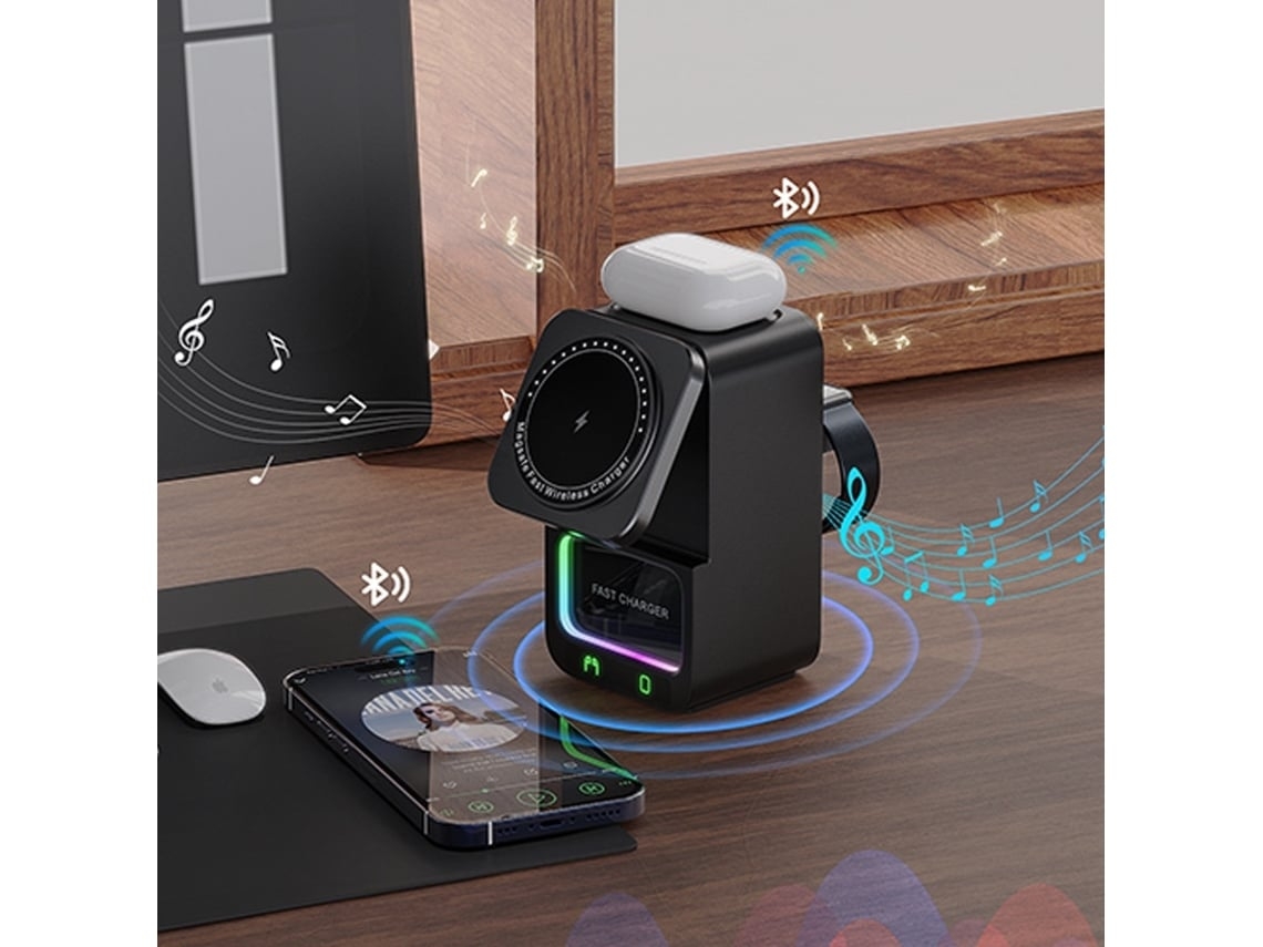 Carregador Magnético Sem Fio 5 Em 1 De 15 W Para Telefones Celulares Apple Fones De Ouvido Relógios Luzes Noturnas De Carregamento Com Al Lalamoli