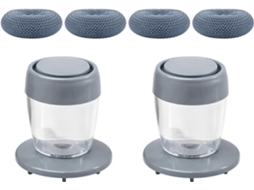 Conjunto De 2 Escovas Lavar Louça Com Dispensador Sabão, Inclui 4 Cabeças De Substituição, Cinza, Escova Com Botão De