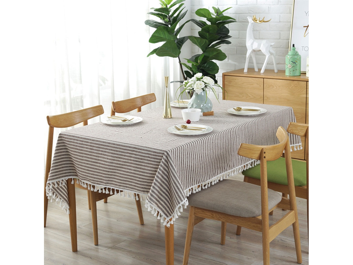 Lurelia Toalha De Mesa Algodão Linho Azul Vermelho Cáqui 140 Cm Borlas