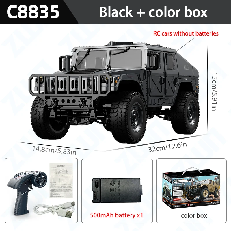 (preto) 1:14, Simulação De Carro De Brinquedo 4wd Off-road Com Controle Remoto 2.4g Para Escalada