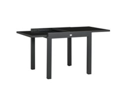 Mesa Extensível Jardim 160x80x75cm Alumínio Cinza Escuro, Tampo Vidro Temperado Preto