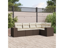 Vidaxl 5 Pcs Conjunto Sofás P/ Jardim C/ Almofadões Vime Pe Castanho