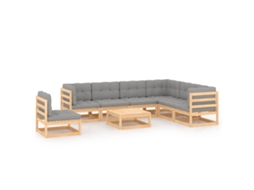 Pcs Conjunto Lounge De Jardim C/ Almofadões Pinho Maciço Dkd Home Decor
