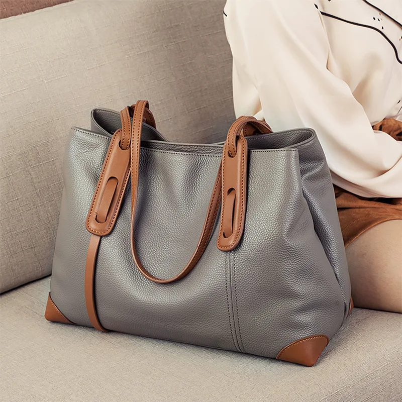 (4228 - Marrom Acinzentado) Bolsa Feminina 100% Em Couro Genuíno, Lançamento De 2026, Bolsa De Ombro De Luxo De Grife.