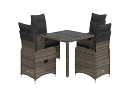 Vidaxl 5 Pcs Conjunto Bistrô De Jardim C/ Almofadões Vime Pe Cinza