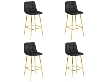 Banqueta Arceto Veludo Preto / Pernas Douradas X 4 Leobert