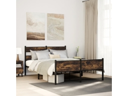 Vidaxl Estrutura De Cama Sem Colchão 160x200 Cm Metal Carvalho Fumado