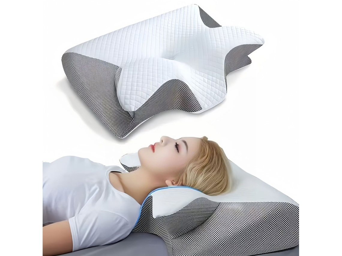 Travesseiro De Pescoço Viscoelástico, Travesseiro Ortopédico Ergonômico 2 Em 1 Para Dor No Pescoço, Travesseiro De Suporte Contornado, 1 Peça Cinza Cl