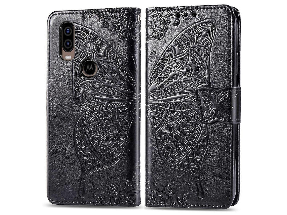 Capa De Couro Com Aba Horizontal Para Motorola P40 Com Estampa De Borboletas, Flores E Relevo, Suporte Para Celular, Compartimentos Para Cartões, Cart