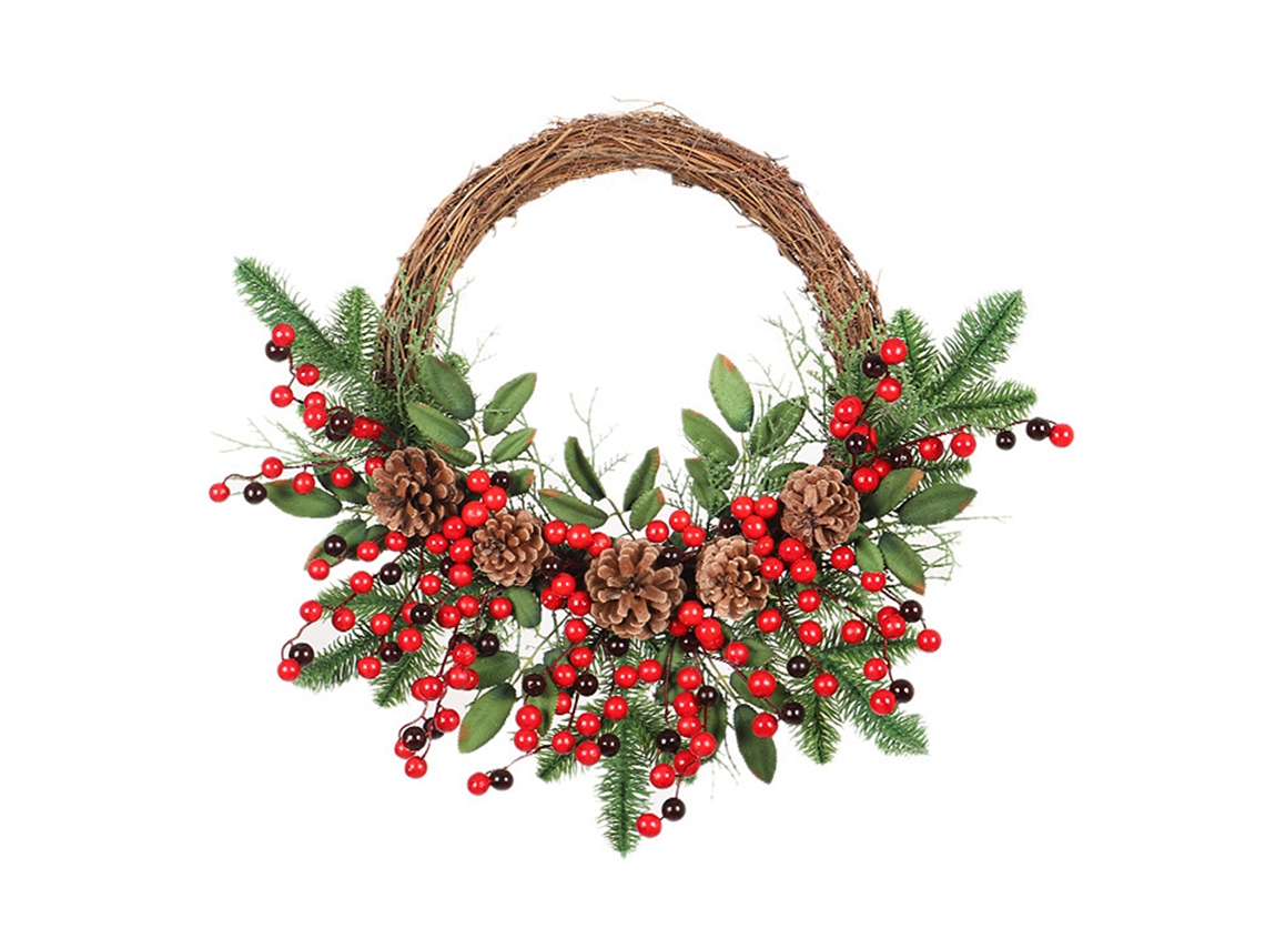 Guirlanda De Natal Para Porta Da Frente, Guirlanda De Porta Artificial Com Agulhas De Pinheiro, Pinhas, Frutas Vermelhas, Guirland Aquaforge