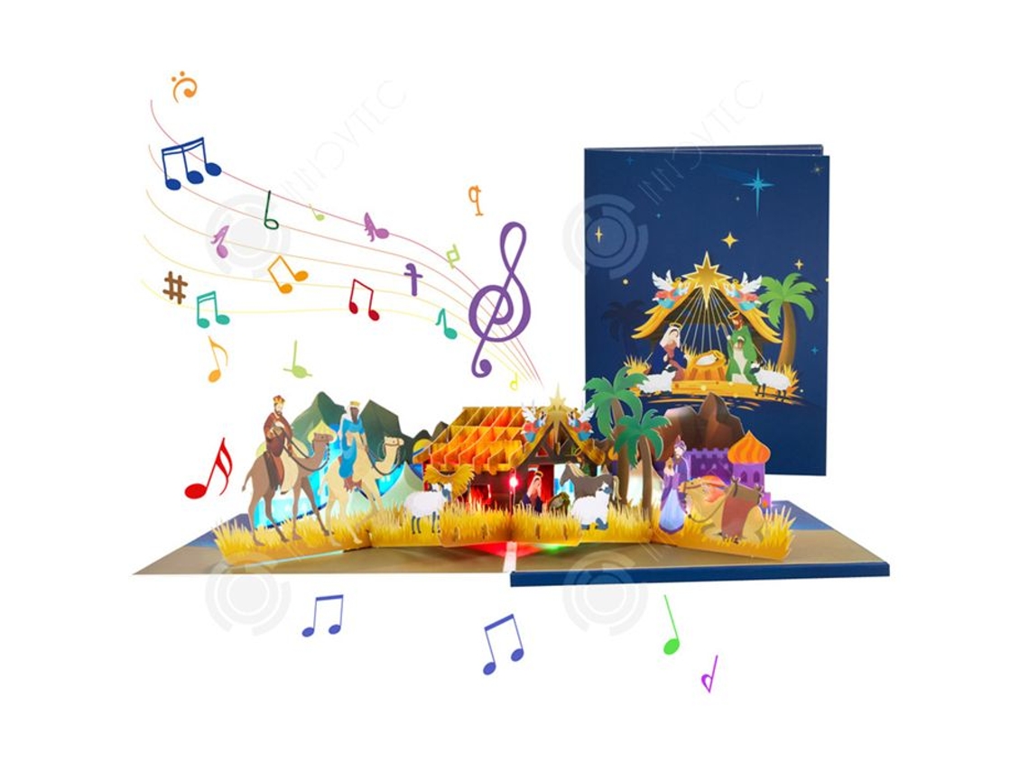 Cartões De Natal Inn 16x21cm Música Luzes Coloridas Cartão 3d Presépio Natal Envelope E Cartão Incluídos Ideal Para Presentes De Natal Innovtec