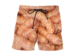 Calças Curtas Masculinas Estampa Salsicha Pernas Largas Cintura Elástica Barbante