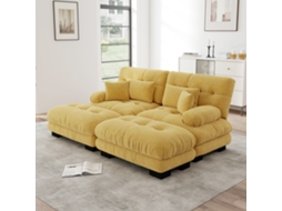 Sofá Cloud Em Chenille Amarelo Com 2 Ottomans E Almofadas Lombares